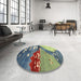 Round Machine Washable Contemporary Gray Rug in a Office, wshcon1009