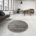 Round Machine Washable Contemporary Carbon Gray Rug in a Office, wshcon1010