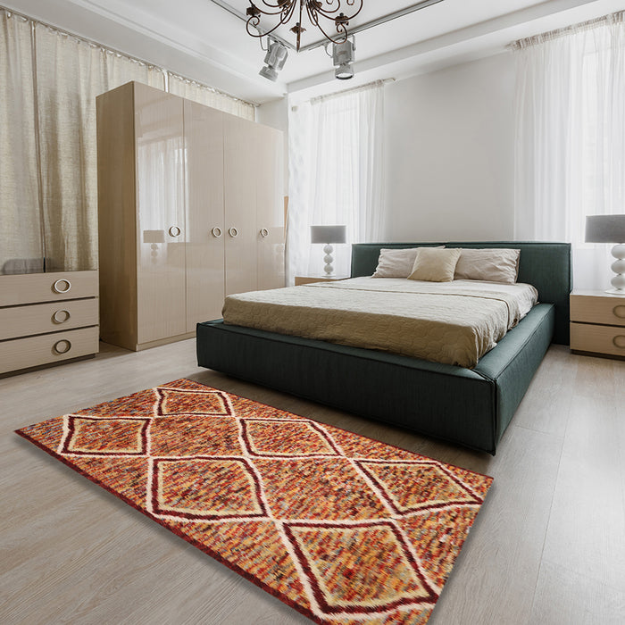 Contemporary Sand Brown Modern Rug in a Bedroom, con1017