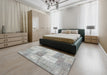 Contemporary Gunmetal Gray Patchwork Rug in a Bedroom, con1019