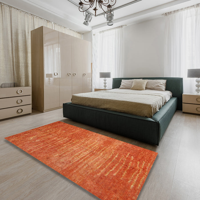 Machine Washable Contemporary Neon Orange Rug in a Bedroom, wshcon1020