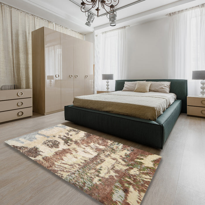 Machine Washable Contemporary Dark Gold Brown Rug in a Bedroom, wshcon1021