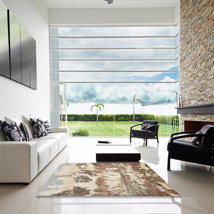 Square Contemporary Dark Gold Brown Modern Rug in a Living Room, con1021