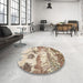 Round Contemporary Dark Gold Brown Modern Rug in a Office, con1021