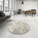 Round Contemporary Sage Green Patchwork Rug in a Office, con1022