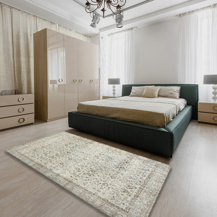 Contemporary Camel Brown Modern Rug in a Bedroom, con1023