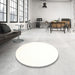 Round Contemporary Ivory White Solid Rug in a Office, con1024