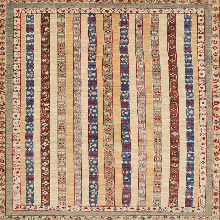 Square Contemporary Dark Gold Brown Southwestern Rug, con1028