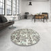 Round Contemporary Army Brown Modern Rug in a Office, con1029