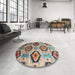 Round Contemporary Reddish Brown Southwestern Rug in a Office, con1030