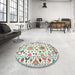 Round Contemporary Dark Almond Brown Modern Rug in a Office, con1031