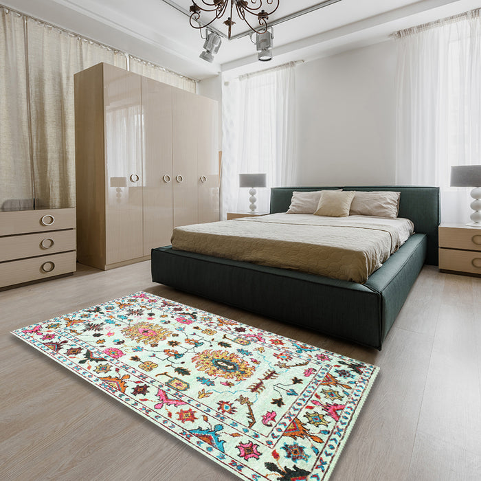 Machine Washable Contemporary Dark Almond Brown Rug in a Bedroom, wshcon1031