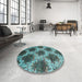 Round Contemporary Green Modern Rug in a Office, con1032