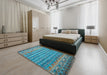 Contemporary Marble Blue Modern Rug in a Bedroom, con1035