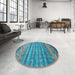 Round Contemporary Marble Blue Modern Rug in a Office, con1035