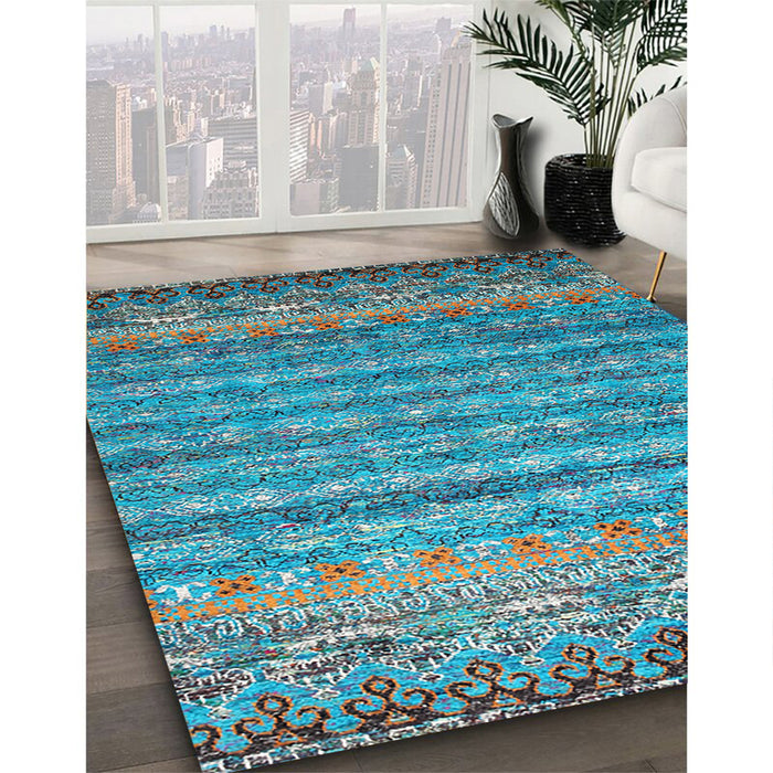 Contemporary Marble Blue Modern Rug in Family Room, con1035