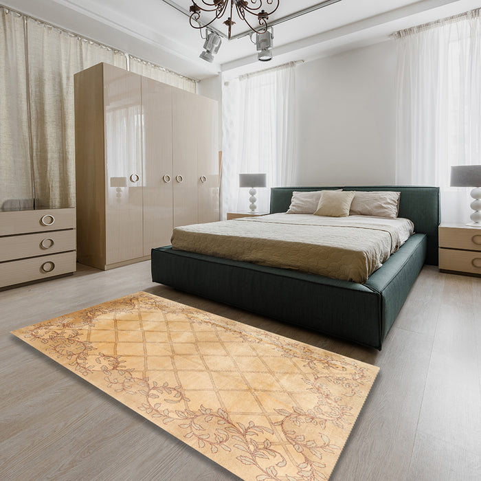 Contemporary Orange Modern Rug in a Bedroom, con1036