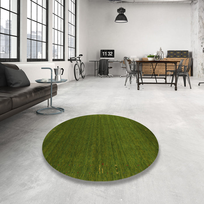 Round Contemporary Army Green Modern Rug in a Office, con1037