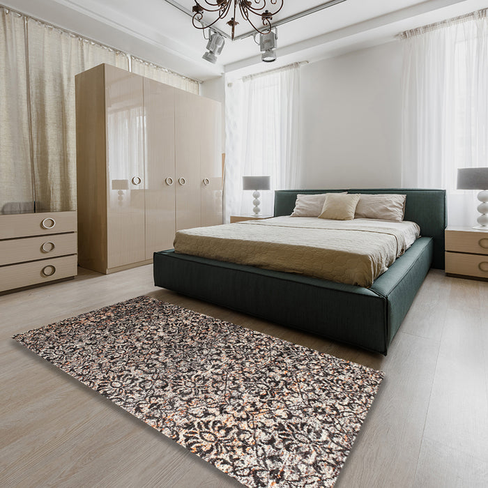 Contemporary Tan Brown Modern Rug in a Bedroom, con1038
