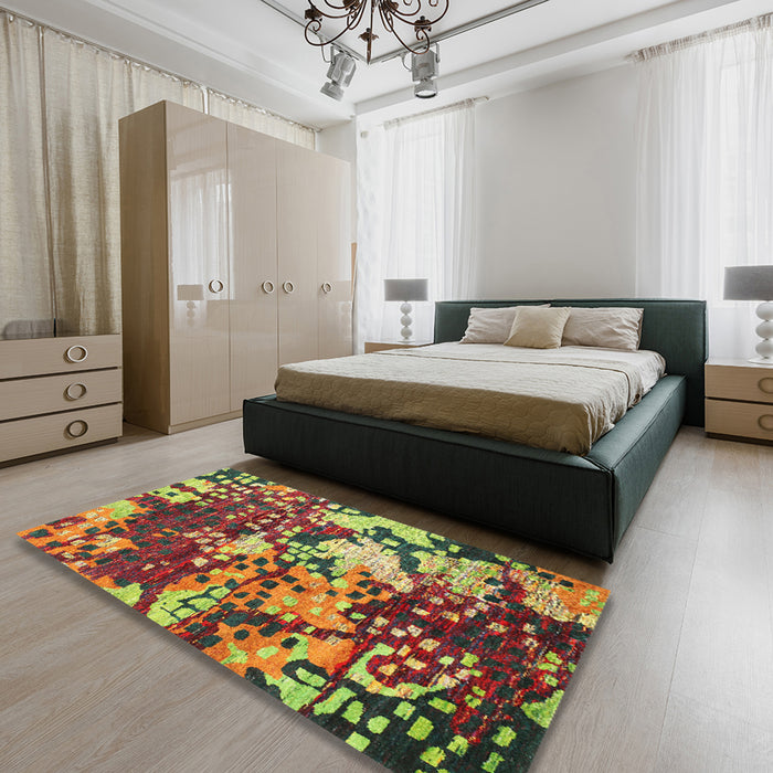 Machine Washable Contemporary Brown Red Rug in a Bedroom, wshcon1039