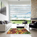 Square Machine Washable Contemporary Brown Red Rug in a Living Room, wshcon1039