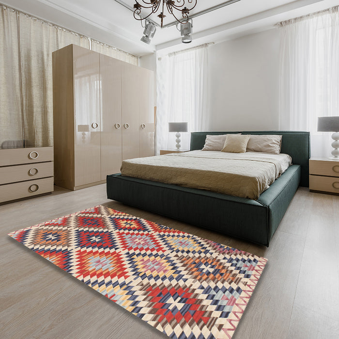 Contemporary Brown Red Southwestern Rug in a Bedroom, con1040