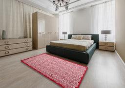 Contemporary Red Modern Rug in a Bedroom, con1043