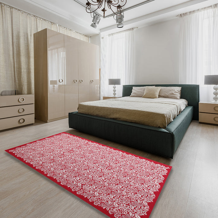 Contemporary Red Modern Rug in a Bedroom, con1043