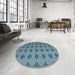 Round Machine Washable Contemporary Blue Rug in a Office, wshcon1044