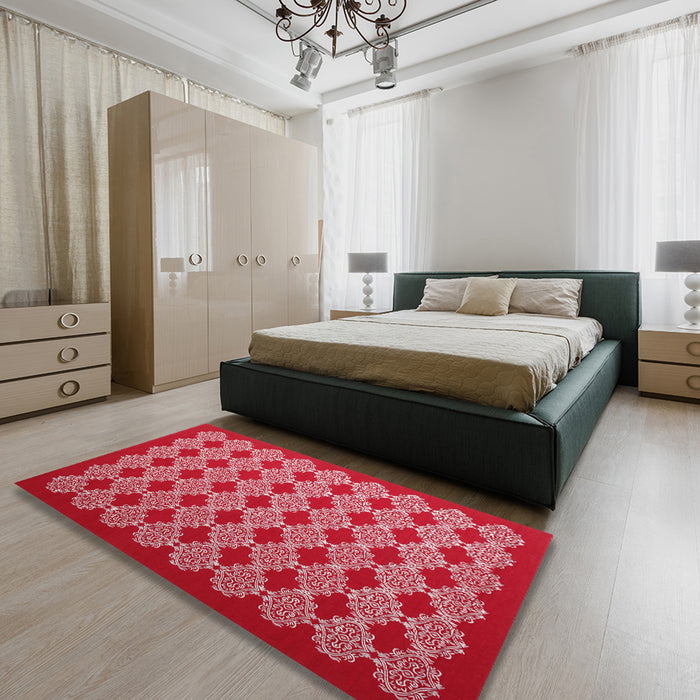 Machine Washable Contemporary Red Rug in a Bedroom, wshcon1047