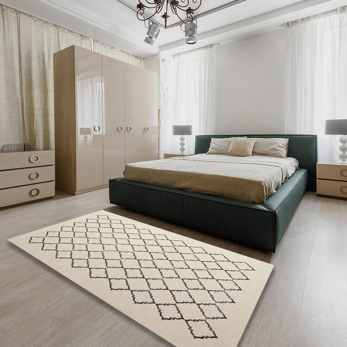 Machine Washable Contemporary Wheat Beige Rug in a Bedroom, wshcon1051