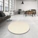 Round Machine Washable Contemporary Desert Sand Beige Rug in a Office, wshcon1052