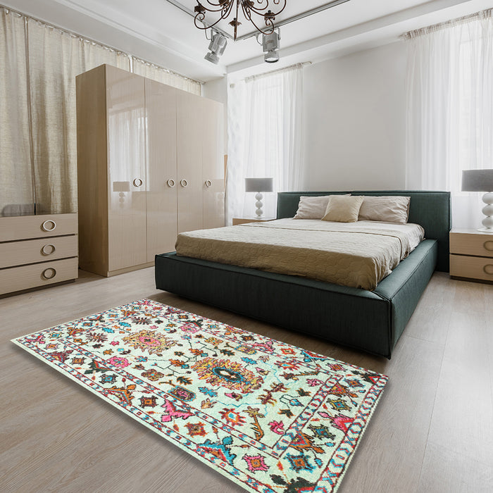 Contemporary Light Jade Green Modern Rug in a Bedroom, con1053