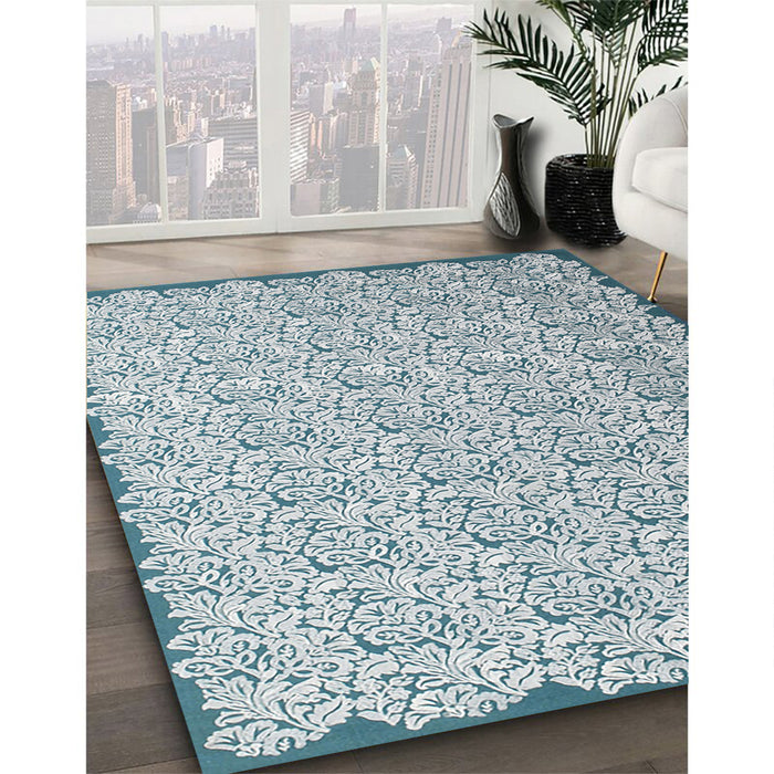 Machine Washable Contemporary Gulf Blue Rug in a Family Room, wshcon1055