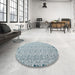 Round Machine Washable Contemporary Gulf Blue Rug in a Office, wshcon1055