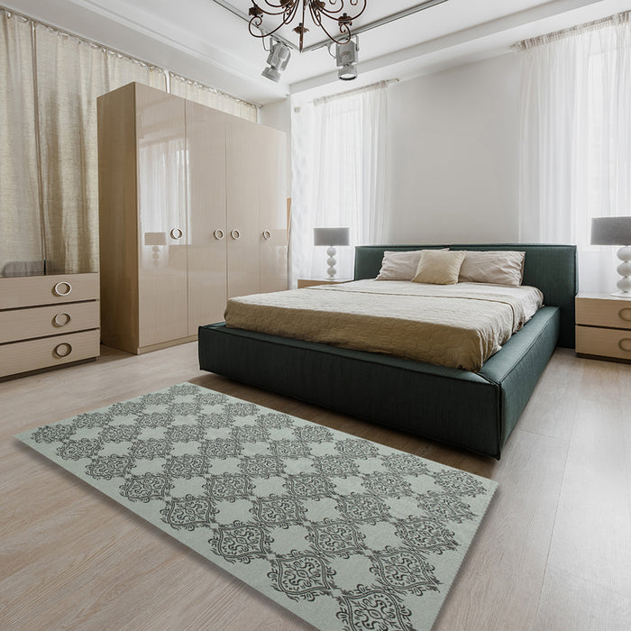 Contemporary Dark Gray Modern Rug in a Bedroom, con1056