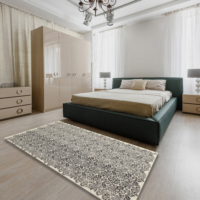 Contemporary Sandstone Brown Modern Rug in a Bedroom, con1057
