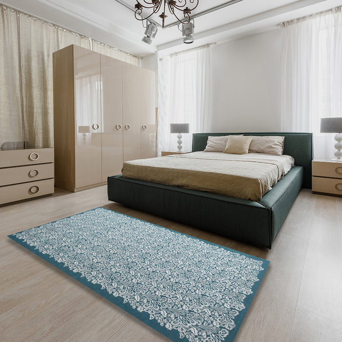 Machine Washable Contemporary Light Steel Blue Rug in a Bedroom, wshcon1059