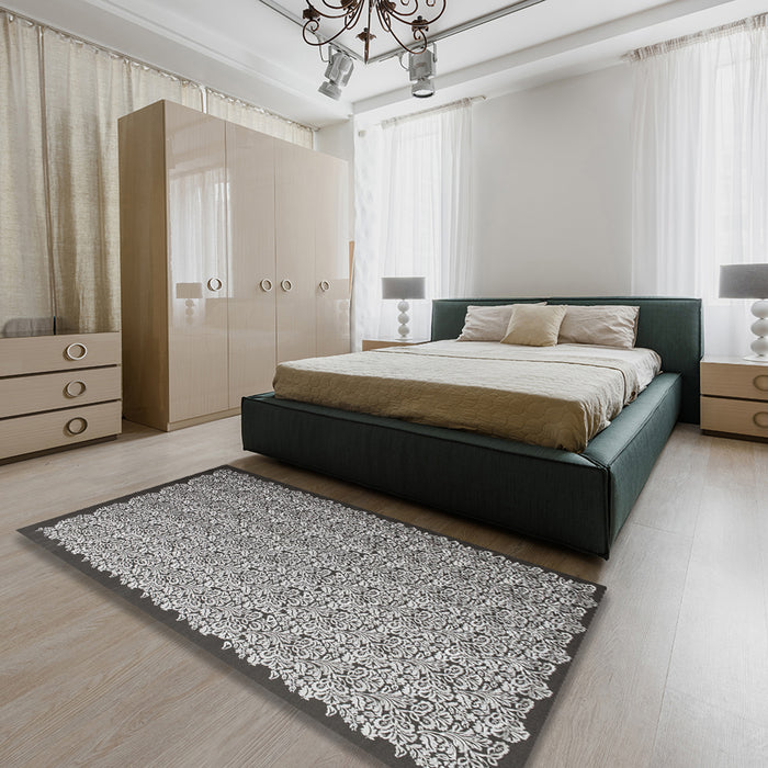Contemporary Silver Gray Modern Rug in a Bedroom, con1060