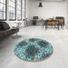 Round Contemporary Deep Turquoise Green Modern Rug in a Office, con1061