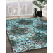 Contemporary Deep Turquoise Green Modern Rug in Family Room, con1061