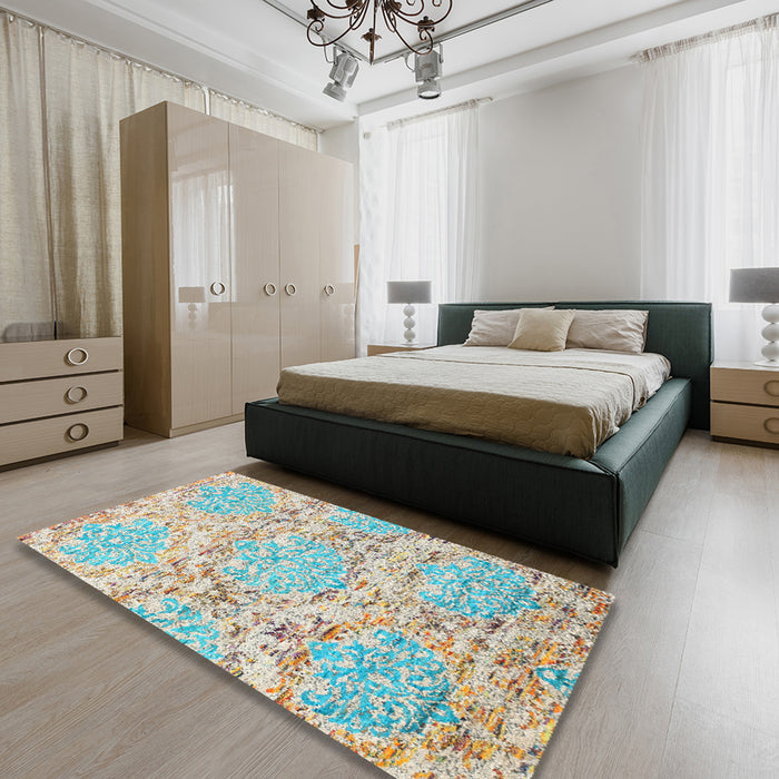 Machine Washable Contemporary Magic Mint Green Rug in a Bedroom, wshcon1062