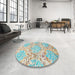 Round Machine Washable Contemporary Magic Mint Green Rug in a Office, wshcon1062