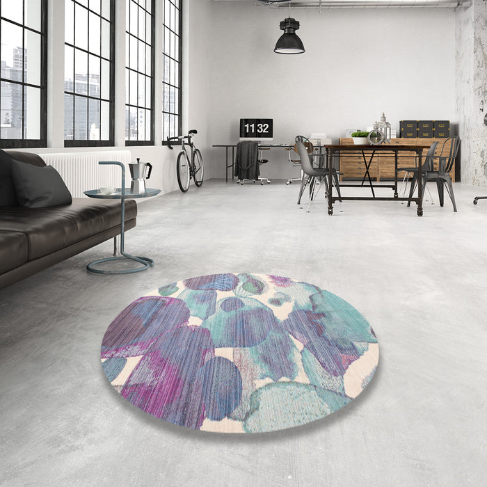 Round Machine Washable Contemporary Lavender Purple Rug in a Office, wshcon1067