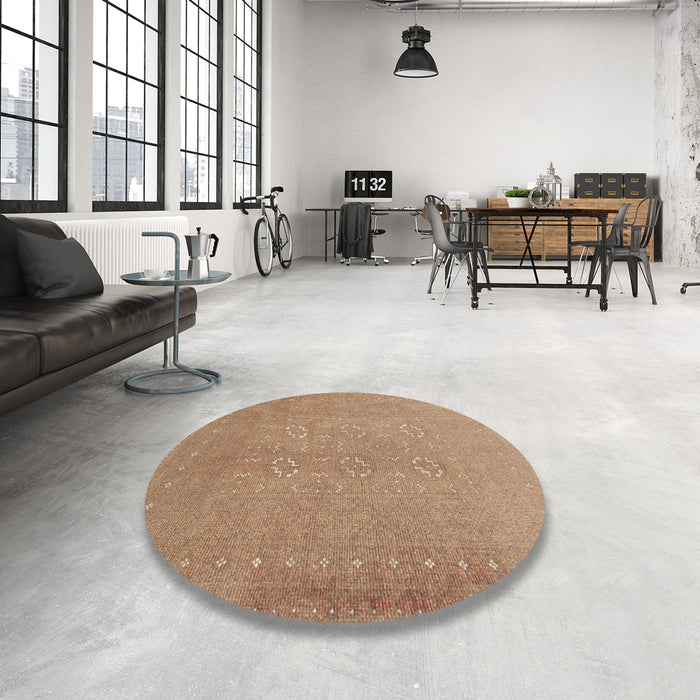 Round Contemporary Sand Brown Modern Rug in a Office, con1070