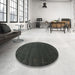 Round Contemporary Gunmetal Green Modern Rug in a Office, con1077