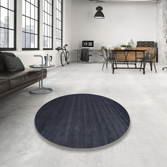Round Contemporary Dark Slate Gray Green Modern Rug in a Office, con107