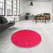 Round Contemporary Pink Modern Rug in a Office, con1089