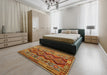 Contemporary Mahogany Brown Oriental Rug in a Bedroom, con1096