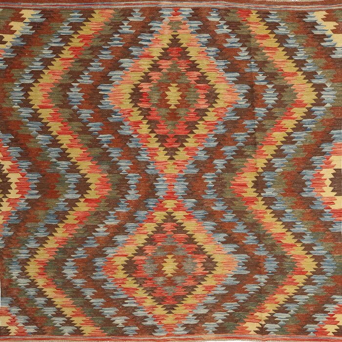 Square Contemporary Mahogany Brown Southwestern Rug, con1099